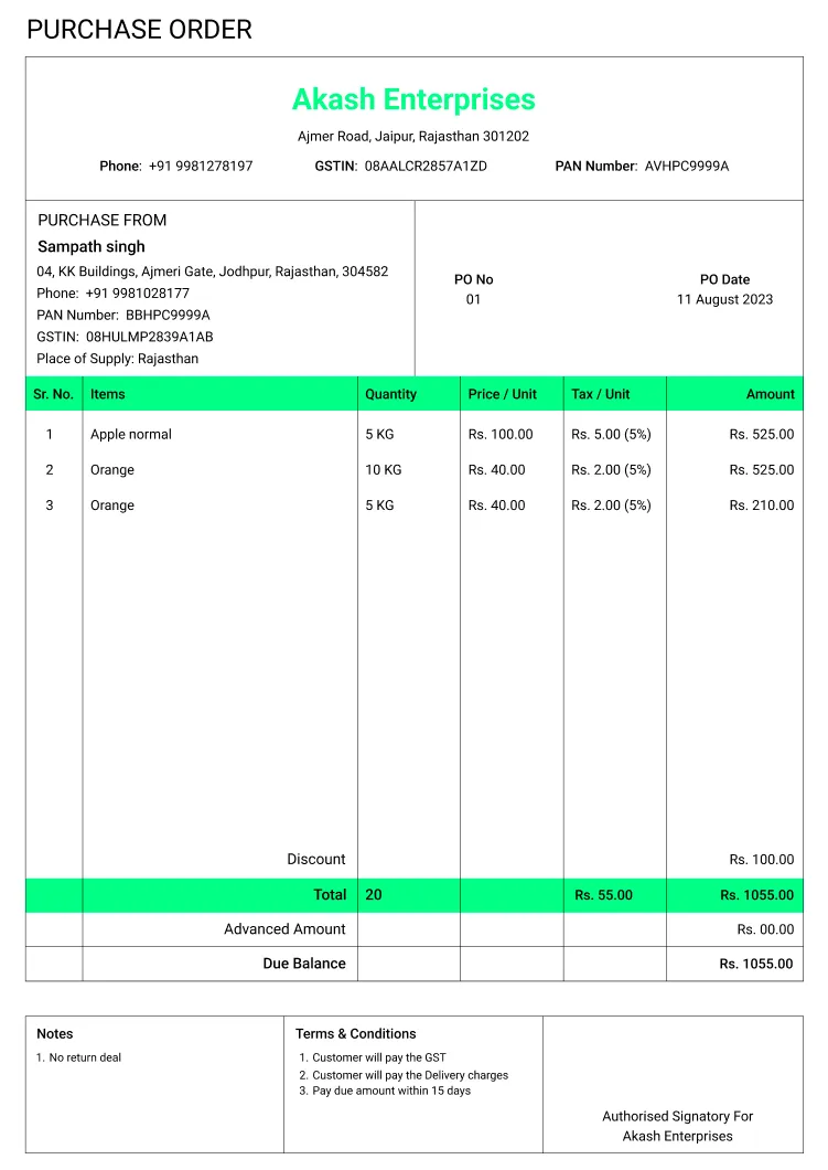 classic purchase order template for small business to create professional purchase orders