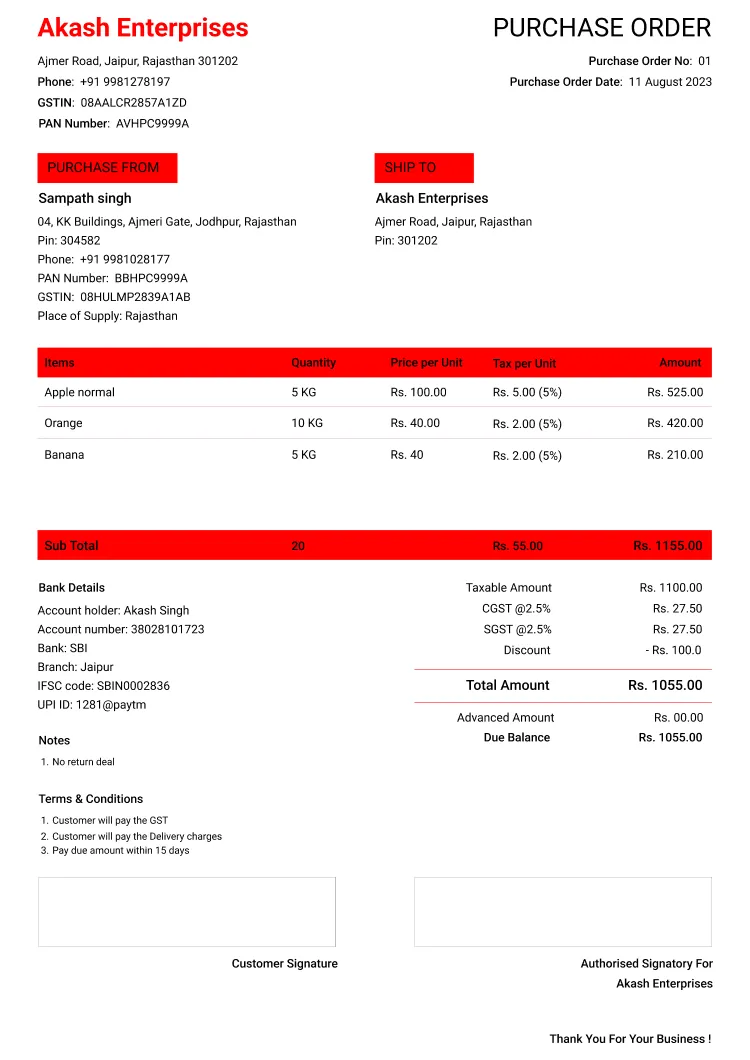 enterprise purchase order template for small business to create professional purchase orders